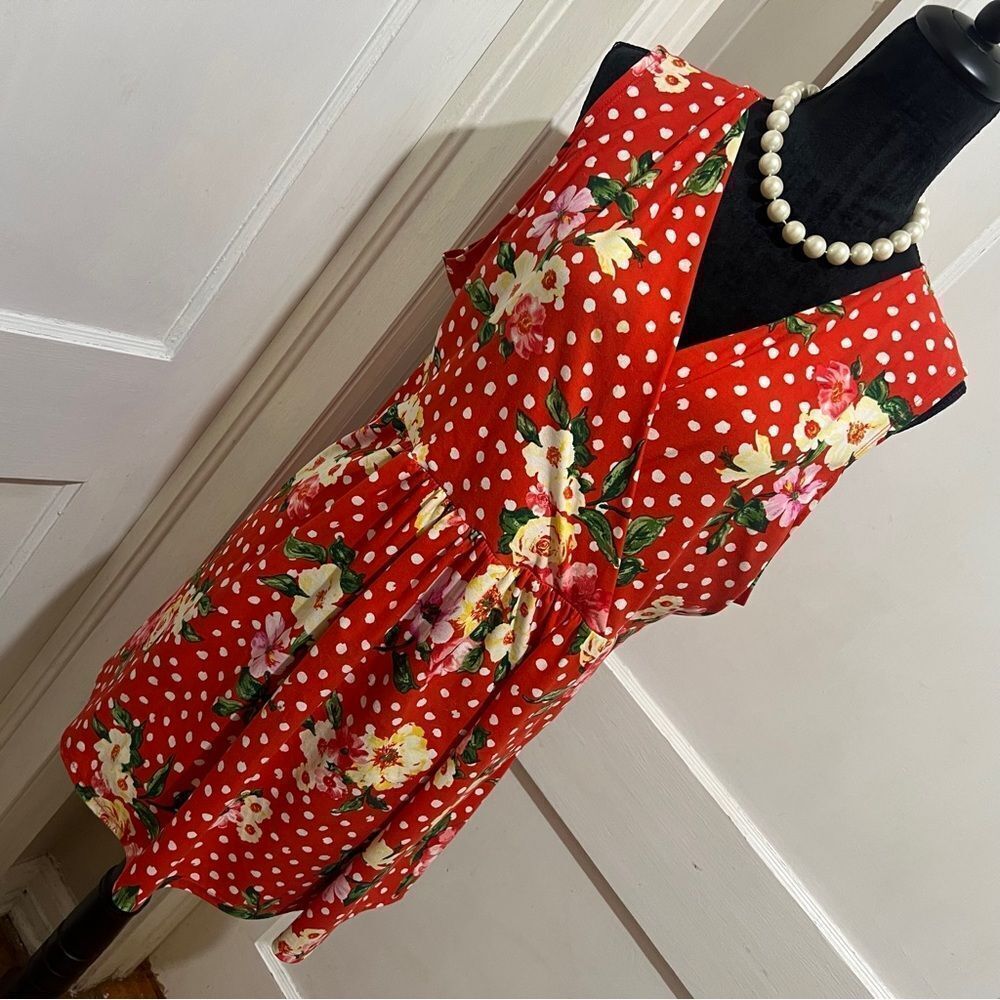 Bella Flore Chic Red Floral Polka Dot Mini Dress Womens 3x